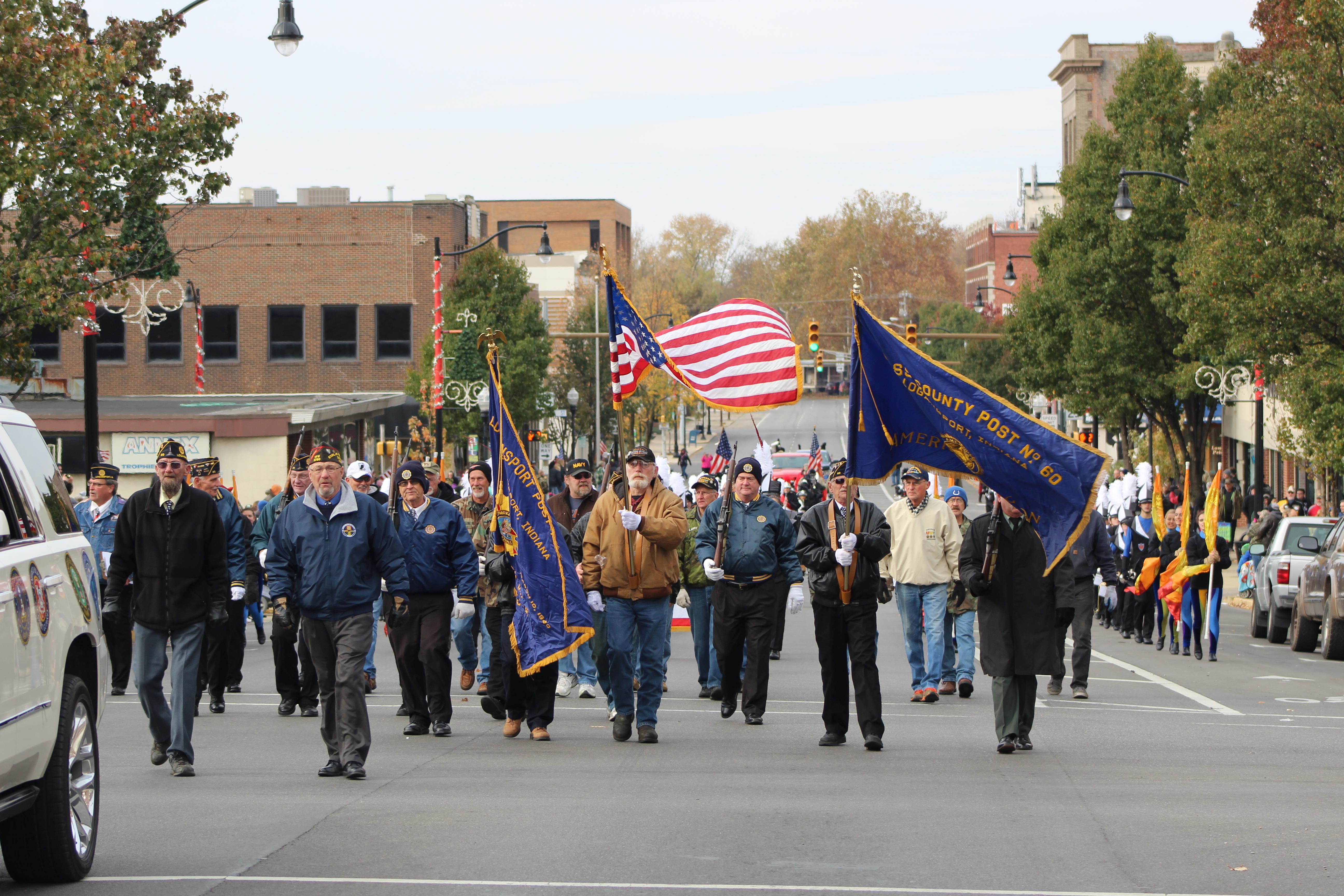 Veterans with Flags in Parade