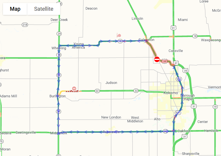Thumbnail for the post titled: ROAD CLOSURE: US 35 between Galveston and IN 931 near Kokomo starting Wednesday, Oct. 2, 2019