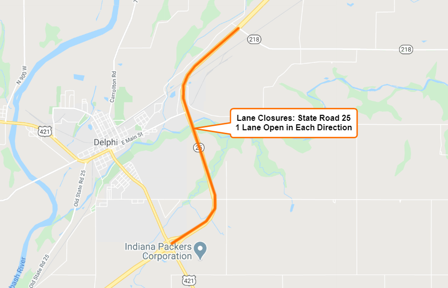 Thumbnail for the post titled: Lane closures scheduled for State Road 25 near Delphi starting June 18, 2020