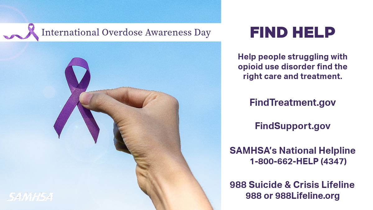 Help people struggling with opioid use disorder find the right care and treatment.

Findtreatment.gov
Findsupport.com

SAMHSA's National Helpline
1-800-662-HELP (4347)

988 Suicide & Crisis Lifeline
988 or 988Lifeline.org